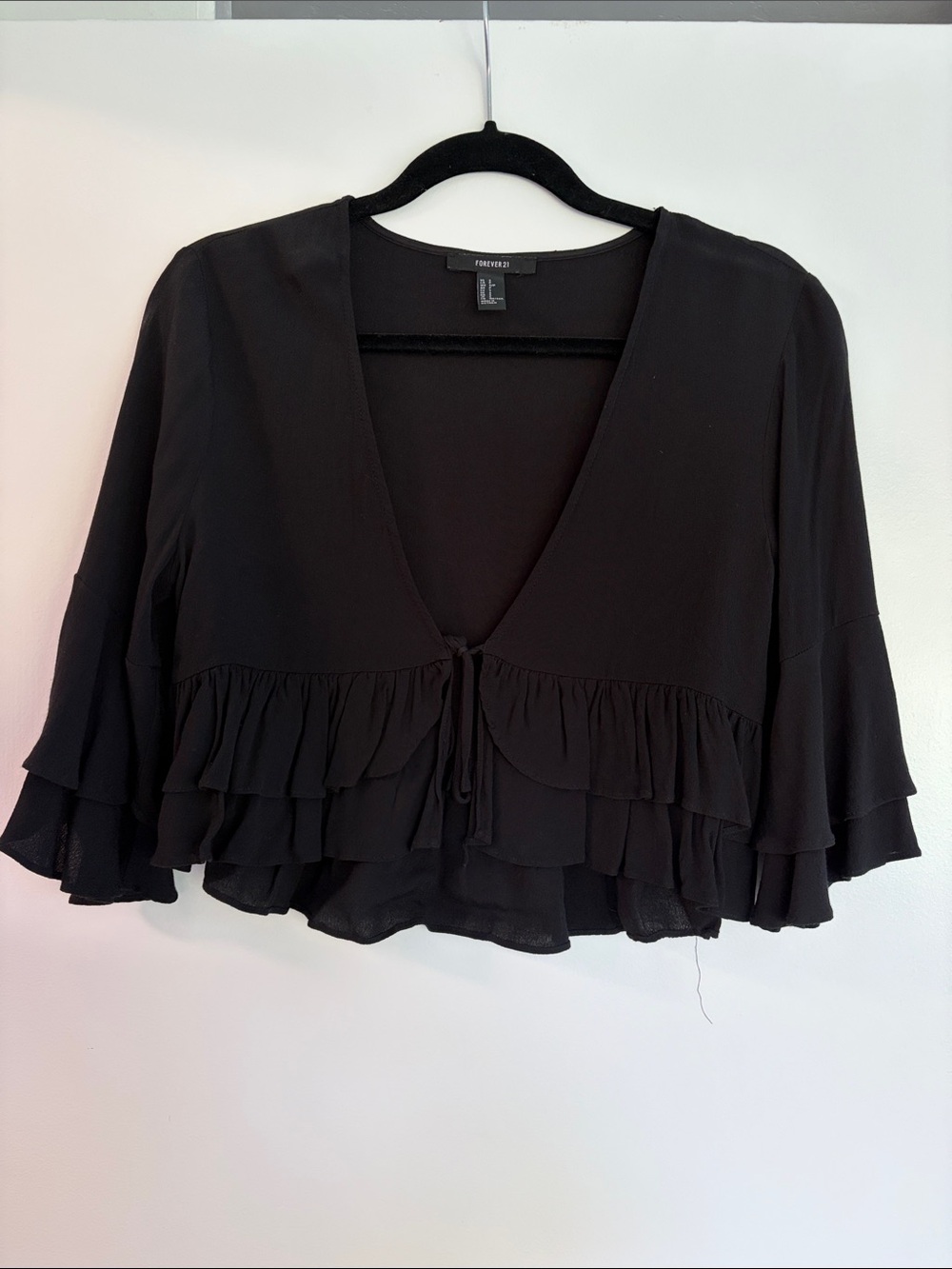Forever 21 Black Ruffled Tie-Front Blouse